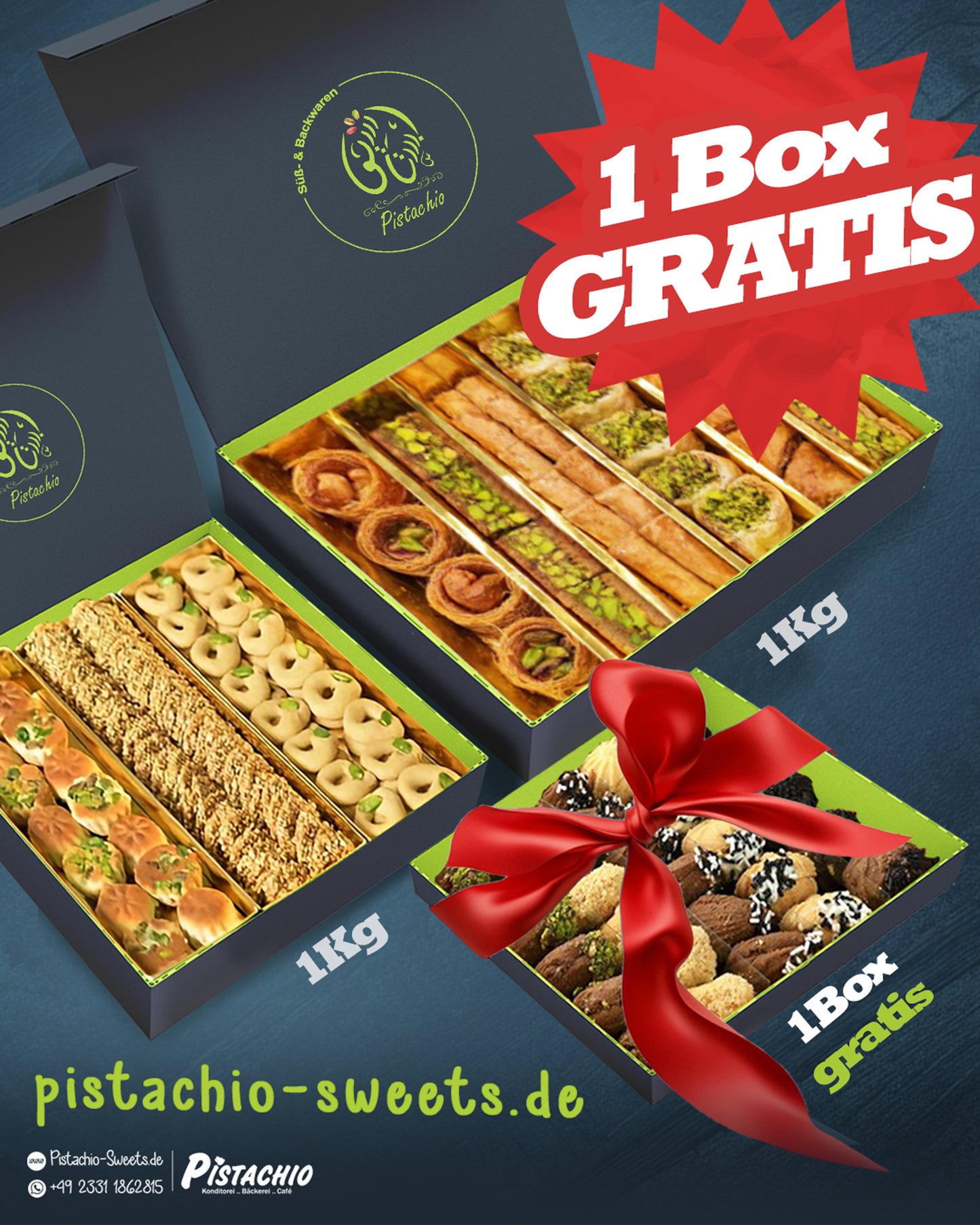 🎁 Angebot: 1kg Baklava + 1kg Nawashef + GRATIS Petit Four