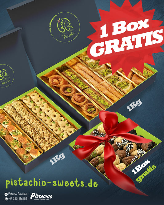 🎁 Angebot: 1kg Baklava + 1kg Nawashef + GRATIS Petit Four